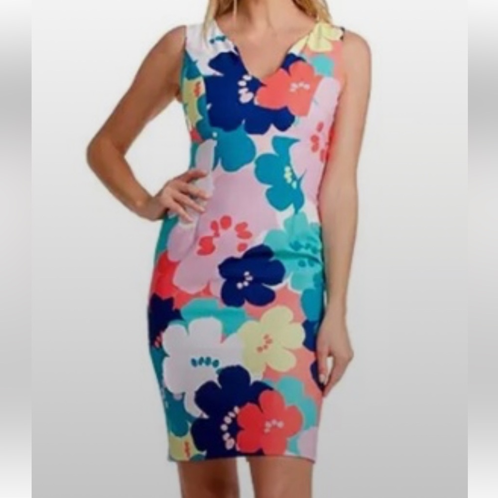 Trina Turk Lined Vibrant Bold Print Floral Dress - Multicolor Sz 14